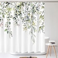 Miniatyrbild 5 av 5: 90*180cm Blommiga Gröna Duschdraperier Med 12 Krokar Vattentäta Duschdraperi För Badrum Maskintvättbar, Snabbtorkande 90*180cm