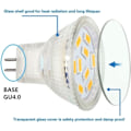 Miniatyrbillede 3 af 5: LED MR11 pærer 2W 12V, GU4 varm hvid 3000K, 20W halogenækvivalent, MR11 G4/GU4.0 LED-pære (pakke med 4)
