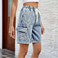 Miniatyrbild 4 av 5: Elastiska shorts med dragsko i midjan för dam, flera fickor, lediga sommarshorts för daglig användning, blå L
