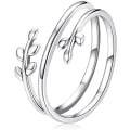 Miniatyrbild 1 av 6: Söt träd blad-stjärna dubbel ring 925 Sterling silver öppna ringar justerbar storlek enkel stil för kvinnor flickor presenter till henne mamma