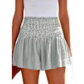 Miniatyrbild 1 av 5: Damshorts Bomull Hög Elastisk Midja Plisserade Volang Söta Shorts Strand Flödande Casual Shorts S-xl Gray Large