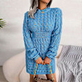 Miniatyrbillede 4 af 4: Efterårskjoler til kvinder Kabelstrik Langærmet Rund Hals Bodycon Pullover Talje Mini Kjole Pasform S-2XL XL