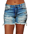 Miniatyrbillede 1 af 3: Hul Stil Kvinder Flåede Jeans Shorts Høj Elastisk Kant Kort til Dame Shorts XL, mørkeblå