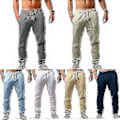 Miniatyrbilde 3 av 5: Løse harembukser i bomulls- og linstoff for menn, fritidsbukser for strand, yoga og hippie-stil XL Khaki