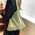 Miniatyrbilde 5 av 5: Kvinners heklede håndvesker sommer strand vevde vesker boho strikkede skulder vesker blomster shopping reise casual vesker for festivaler