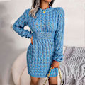 Miniatyrbillede 2 af 4: Efterårskjoler til kvinder Kabelstrik Langærmet Rund Hals Bodycon Pullover Talje Mini Kjole Pasform S-2XL XL