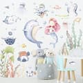 Havsdekor för väggar för barn, havsfiskar i akvarell