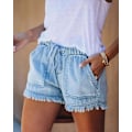 Miniatyrbild 2 av 3: Elastisk midja Casual Hög midja Skinny Jeans Shorts Dam S