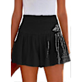 Miniatyrbillede 1 af 5: Dame Shorts Bomuld Høj Elastisk Talje Plisseret Flæse Sød Shorts Strand Flydende Afslappede Shorts S-xl Black Large