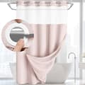 Dubbelskikts duschdraperi utan krokar – 180×190 cm – bikakemönster – med innerfoder – halvtransparent voilefönster – magnetisk botten Rosa Pink