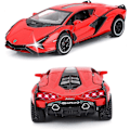 Pikkukuva 3 / 5: Leikkiauto Lambo Sian FKP3 Metallimalliauto Valoilla ja Äänellä Takaisinvetävä Leikkiauto Pojille 3+ (Punainen)