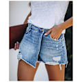 Miniatyrbillede 2 af 5: JWL-Sommer Denim Shorts jeans Nederdele Dame Shorts Flået Ensfarvet Bomuldsblanding Attraktive Fritidsshorts Femme Pantalones Mujer