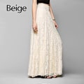 Miniatyrbild 5 av 5: Damklänning Maxi Lång Spets Full Boho Kjol Plisserad Strand Tulle Elegant S-XL beige S