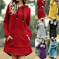 Miniatyrbillede 2 af 4: Lang hættetrøje kjole til kvinder Plus Size Langærmet Hættetrøje Sweatshirt Dame Casual Pullover red M