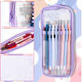 Miniatyrbillede 2 af 7: Gitternet Pencil Case Stor Kapacitet Blyantpose Transparent Makeup Pung Kosmetikpung til Studerende Skole College Kontor Purple