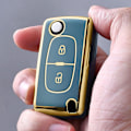 Miniatyrbillede 4 af 5: Bilnøgleetui, nøglecover til Peugeot 207 307 308 407 408 3008 5008 Citroen C2 C3 C4 C5 C6 C8 2 knapper nøgleetui tilbehør （Golden Edge Grey)