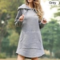 Miniatyrbillede 1 af 5: Lang hættetrøje kjole til kvinder Plus Size Langærmet Hættetrøje Sweatshirt Dame Casual Pullover grey L