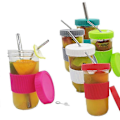 Pikkukuva 2 / 4: 1 Set Vesikuppi Ympäristöystävällinen Kannella Lasinen Smoothie Tee Juomapilli Pullo Toimistoon Red