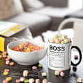 Miniatyrbilde 3 av 5: Boss-krus - Kontoret bursdagsgaver til sjef kvinner menn morsomme arbeidsgaver 1 sjef kaffekrus sjef dame kule gaver til sjefer sjef ernæringsfakta beste C