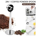 Miniatyrbillede 2 af 5: Kaffemåleske 2 I 1 Rustfrit Stål Kaffeske Kaffe Tamper til Måling af Malede Kaffebønner Stående Ske til Hjemmekontor