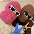 Miniatyrbillede 2 af 5: Strikket Balaclava Hætte Hue Halstørklæde Ski Balaclava Cykel Balaclava Halsedisse White