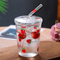 Miniatyrbilde 5 av 7: Glasskopper med sugerør og lokk, 300 ml drikkekopp i glass, gjenbrukbar drikkevannsglasskopp for kald drikke og kaffe