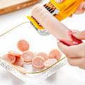 Miniatyrbillede 3 af 4: Bananslicer - ABS, Stålringe Saks Style Cutter, Frugter, Grøntsager, Pølse, Jordbær, Agurk, Peber, Gul