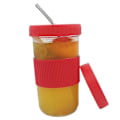 Pikkukuva 1 / 4: 1 Set Vesikuppi Ympäristöystävällinen Kannella Lasinen Smoothie Tee Juomapilli Pullo Toimistoon Red