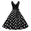 Miniatyrbilde 3 av 5: Dame Midi Kant Høy Midje Snøring Stram Kjole Blomster Sløyfe Dekor Ermeløs A-linje Løs Kant Prikket Retro 50-talls wine red 2XL