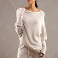 Miniatyrbilde 3 av 5: Asymmetrisk drapert genser, en genser så myk som skyene, dame langermet slouch batwing ensfarget myk strikket genser grey