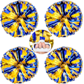 Miniatyrbild 1 av 5: 4 Pack Metalliska Cheerleading Pom Poms, Fluffiga Cheerleader Pompoms med Fingervänlig Ring, Hejar Pom Poms (Blå/Guld)