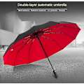 Miniatyrbillede 6 af 6: Herre Sort Brolly Stærk Vindtæt Dobbelt Lag Stor Paraply Robust Kompakt Automatisk Letvægts