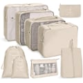 Miniatyrbillede 1 af 4: 8 stk. Rejseorganisatorposer, Bagagepakkeposer med Sko Opbevaringsposer, Mesh Makeupposer beige