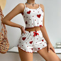 Miniatyrbild 3 av 5: Dam Hemmakläder Kärlekstryckta Linne Shorts Tunn Ribbstickad Utekläder Europeiska och Amerikanska Dam Pyjamas Red And White M