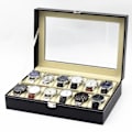 Miniatyrbillede 1 af 3: Watchbox Watchbox til 12 ure med vindue sort med hvid søm Sort