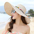 Miniatyrbilde 2 av 6: Dame Bredbremmet Halmhatt Floppy Foldable Roll up Cap Strand Solhatt UPF 50+