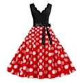 Miniatyrbilde 1 av 5: Dame Midi Kant Høy Midje Snøring Stram Kjole Blomster Sløyfe Dekor Ermeløs A-linje Løs Kant Prikket Retro 50-talls red,white XL