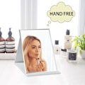 Miniatyrbillede 5 af 5: Foldbar PU Læder Bordplade Makeup Spejl Bærbar med Stativ Bærbar Rejse Spejl Hvid 16.5*12.3cm
