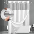 Dubbellagers duschdraperi utan krokar – 180×190 cm – bikakemönster – med innerfoder – halvtransparent voilefönster – magnetisk botten White