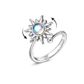 Miniatyrbillede 3 af 5: Fidget Ring for Kvinder Piger Åbne Justerbare Angst Ringe Solsikke Tusindfryd Månesten Stjerne Knoringe Spinner Ringe Silver