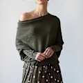 Miniatyrbilde 5 av 5: Asymmetrisk drapert genser, en genser så myk som skyene, dame langermet slouch batwing ensfarget myk strikket genser ArmyGreen