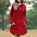 Miniatyrbild 1 av 4: Lång Klänning med Huvtröja Dam Plus Size Långärmad Hoodie Sweatshirt Ledig Pullover red S