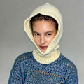 Miniatyrbilde 1 av 4: Høykvalitets ullstrikket lue med balaklava for kvinner, høst- og vinterlue, koreansk designer, varm pullover-halsvarmer, hette Ivory 56-59cm