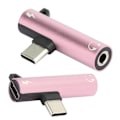 Pikkukuva 3 / 8: 2 kpl 2 in 1 TypeC - 3,5 mm Aux-äänikaapelilaturi Kuulokemikrofonijakaja-adapteri (Pinkki)
