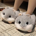 Miniatyrbild 1 av 3: Kanin/hamster/hundformade plyschtofflor Kreativ omslagning Fuzzy Varma fodrade vintertofflor för vuxna inomhus 35-41cm Nya Grey Hamster One Size