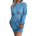 Miniatyrbilde 1 av 4: Høstkjoler for kvinner Kabelstrikket langermet rund hals Bodycon Pullover Midje Mini Kjole Passform S-2XL L