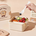 Pikkukuva 3 / 5: Lounasrasiasetti, tiivis, 3 lokeroa, aterimet, sarjakuva-toast-kuvio, opiskelijoiden bento-rasia