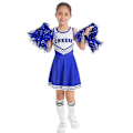 Pikkukuva 5 / 5: Tyttöjen cheerleading-asu tanssipuku lasten cheerleader-asu pyöreä pääntie tilkkutyylinen tanssimekko kukka ja sukat blue 3-4 Years