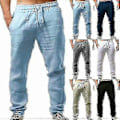 Miniatyrbillede 3 af 4: Herre Casual Bomuld Hør Løse Harem Bukser Strand Yoga Hippie Bukser XL Apricot Color