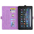 Pikkukuva 5 / 5: Amazon Fire HD 10 Plus 2021 / HD 10 2021 -laitteelle sopiva vaaka-asennossa avattava nahkainen suojakotelo, jossa on rakkausperhonenkuvio ja teline Purple